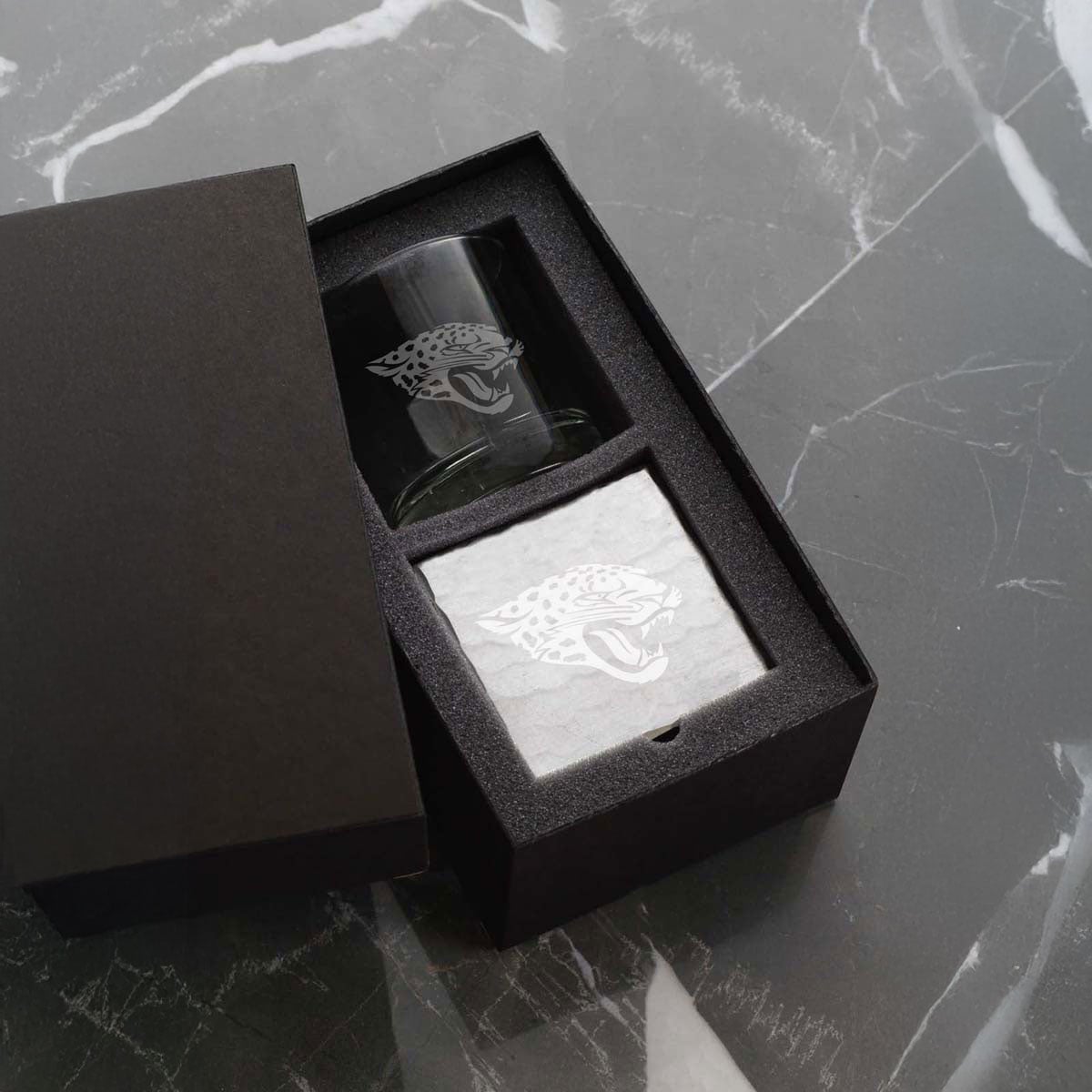 Wendell August Forge Jacksonville Jaguars Etched Rocks Glass & Square Coaster Set Wendell August Forge Jacksonville Jaguars Etched Rocks Glass & Square Coaster Set