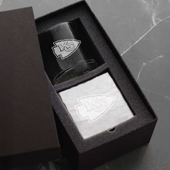 Wendell August Forge Kansas City Chiefs Etched Rocks Glass & Square Coaster Set