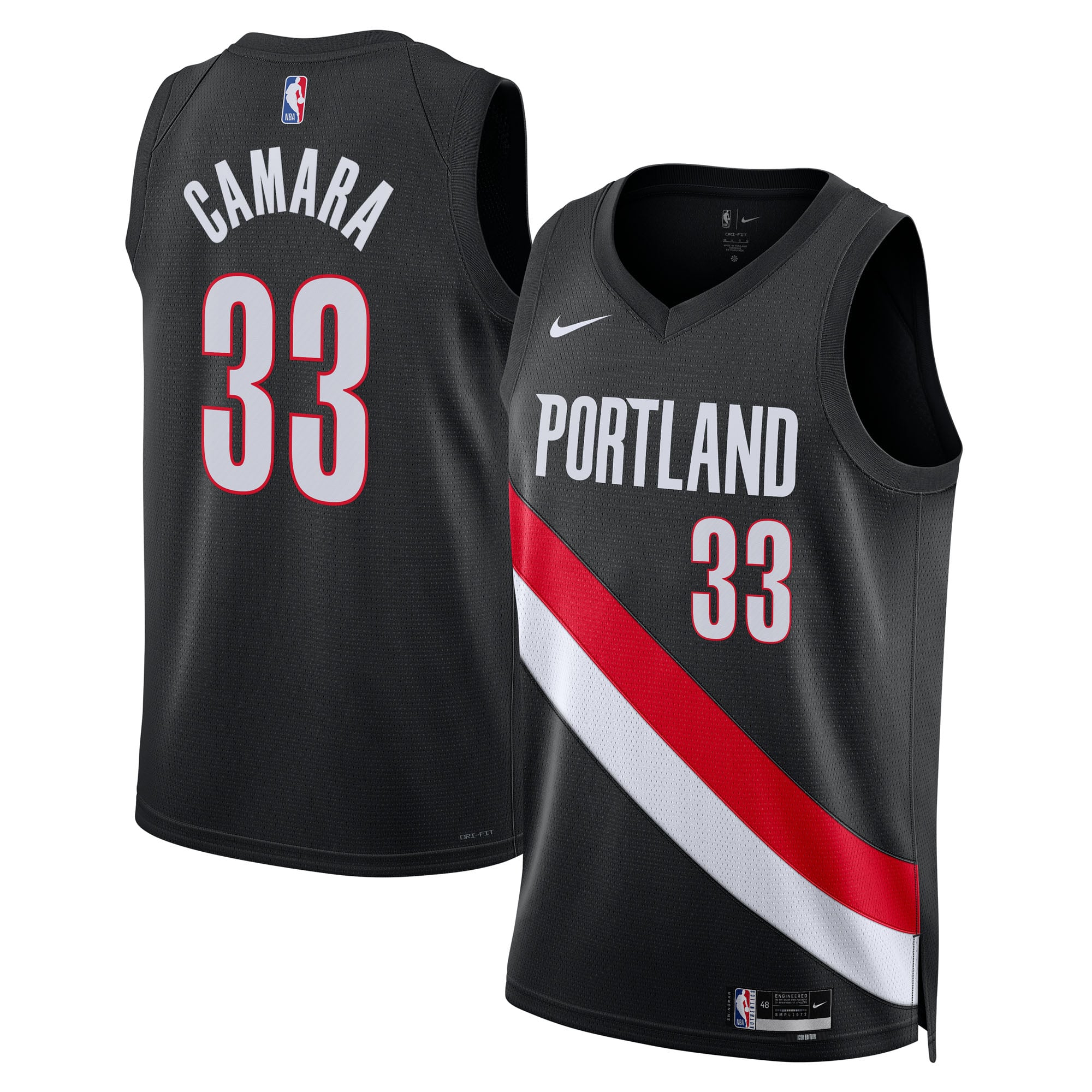Camiseta Nike Icon Edition Swingman de los Portland Trail Blazers - Negra - Toumani Camara - Unisex
