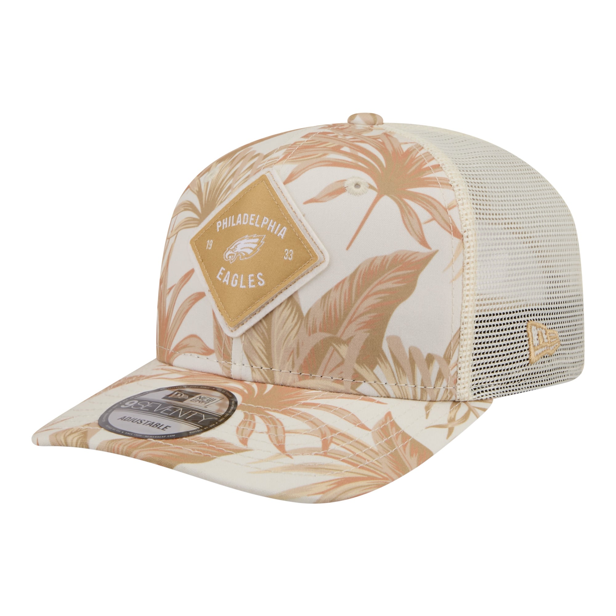 Men's New Era  Tan Philadelphia Eagles Tonal Palm COOLERA 9SEVENTY Adjustable Trucker Hat