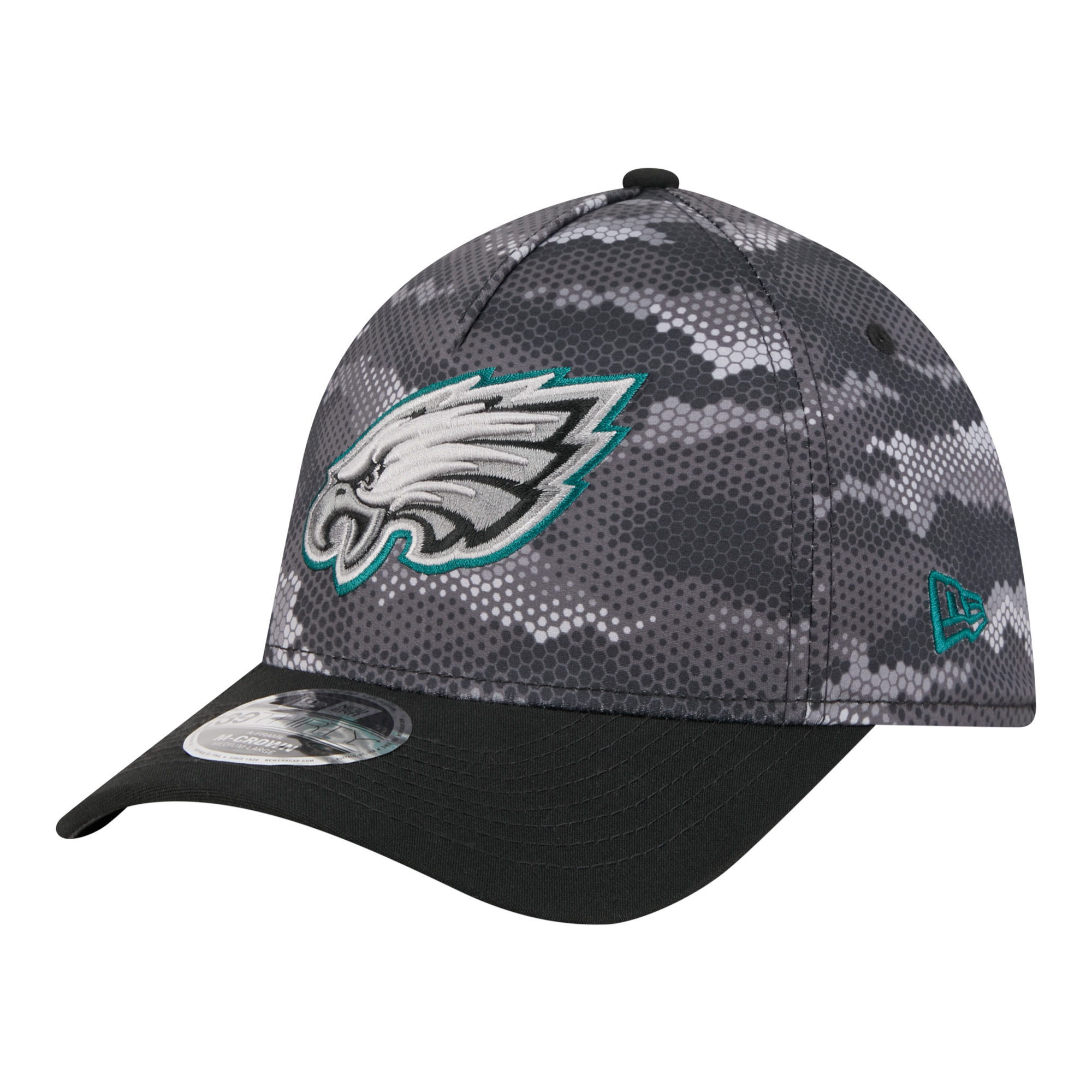 Men's New Era Black Philadelphia Eagles Camo A-Frame 39THIRTY Flex Hat