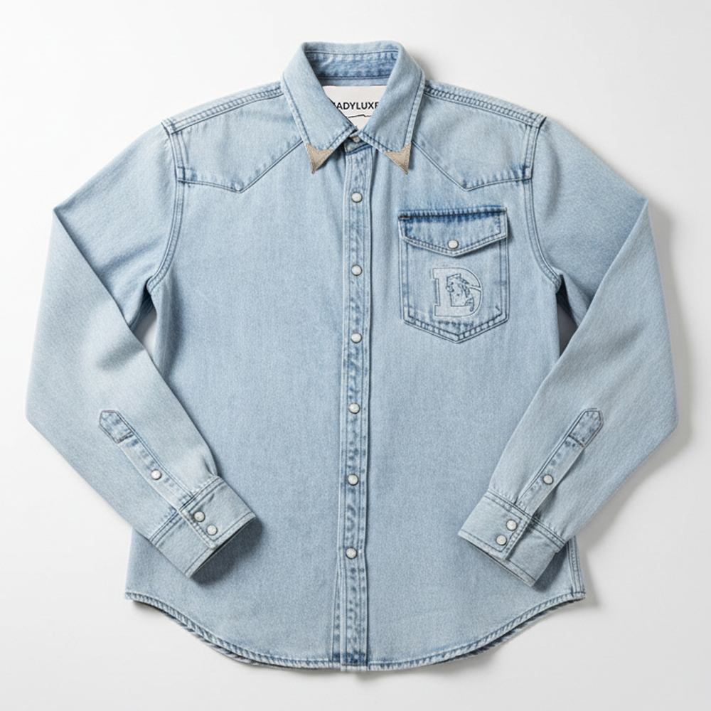 Women's Denim KadyLuxe x Denver Broncos Mile High Muse Long Sleeve Button-Up Shirt