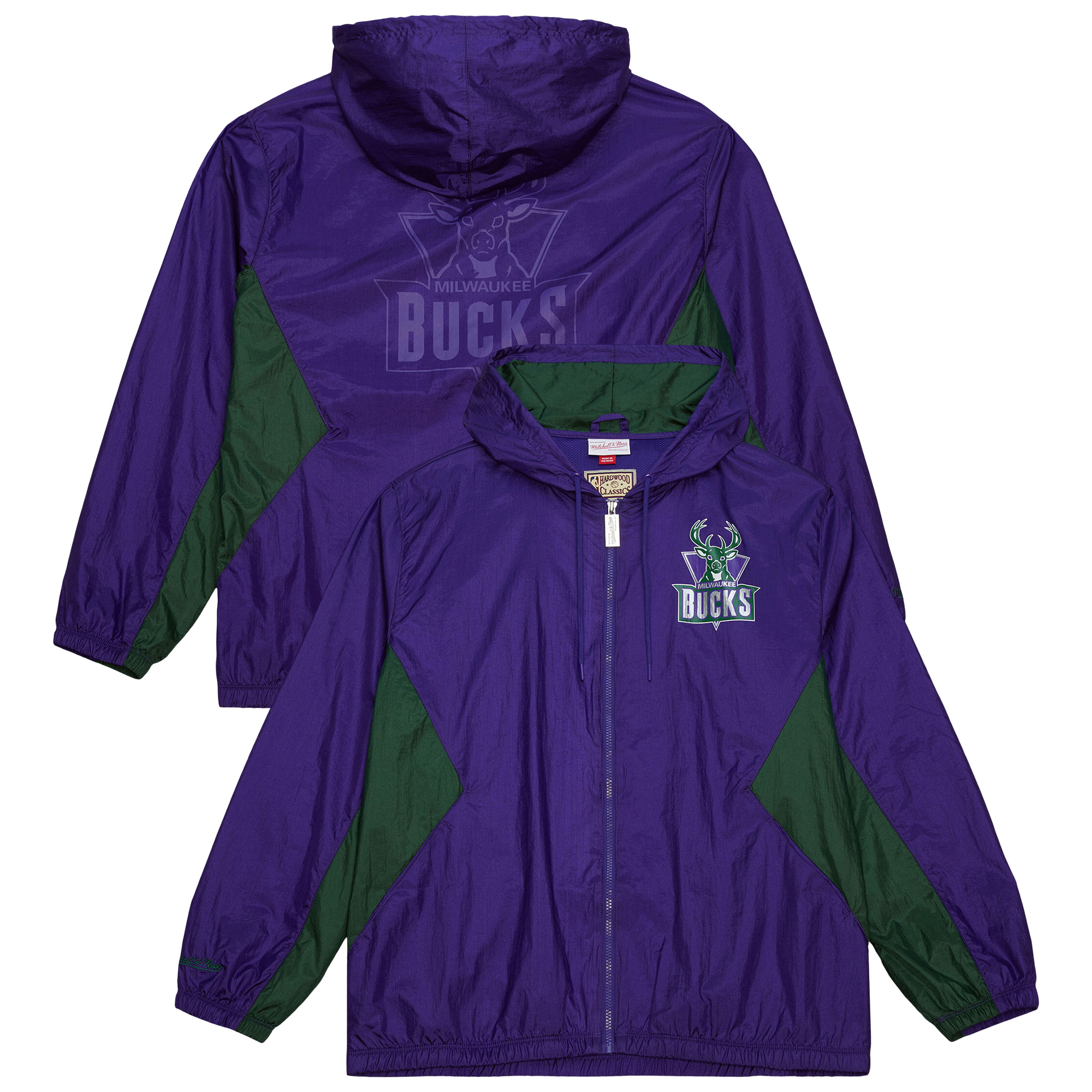 Men's Mitchell & Ness Purple Milwaukee Bucks Playmaker Full-Zip Hooded Windbreaker Jacket