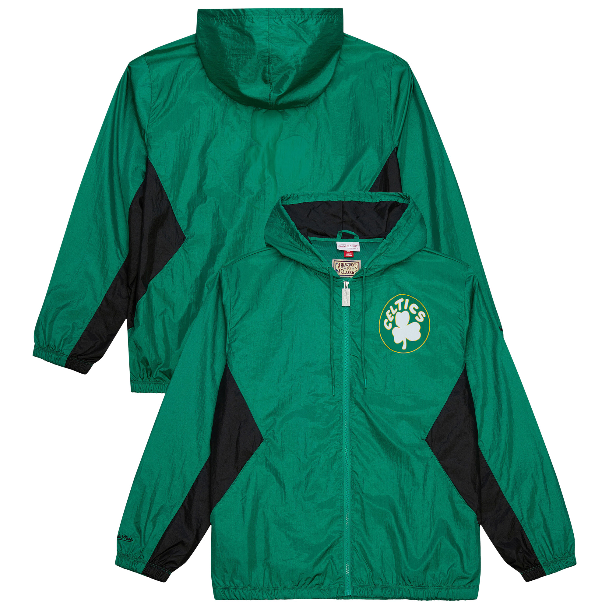 Men's Mitchell & Ness Kelly Green Boston Celtics Playmaker Full-Zip Hooded Windbreaker Jacket