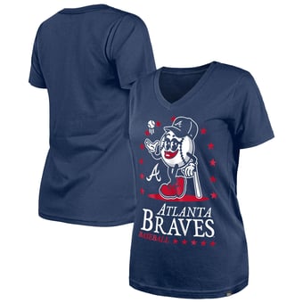 Women's New Era Navy Atlanta Braves Little Miss 2 V-Neck T-Shirt