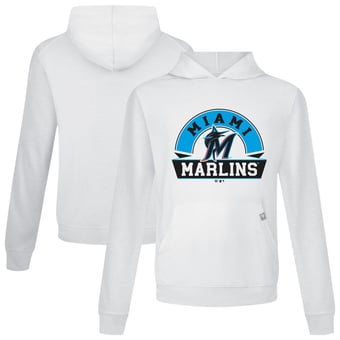 Men's Levelwear White Miami Marlins Relay Banner Arch Pullover Hoodie