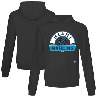 Men's Levelwear Black Miami Marlins Relay Banner Arch Pullover Hoodie