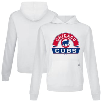 Men's Levelwear White Chicago Cubs Relay Banner Arch Pullover Hoodie