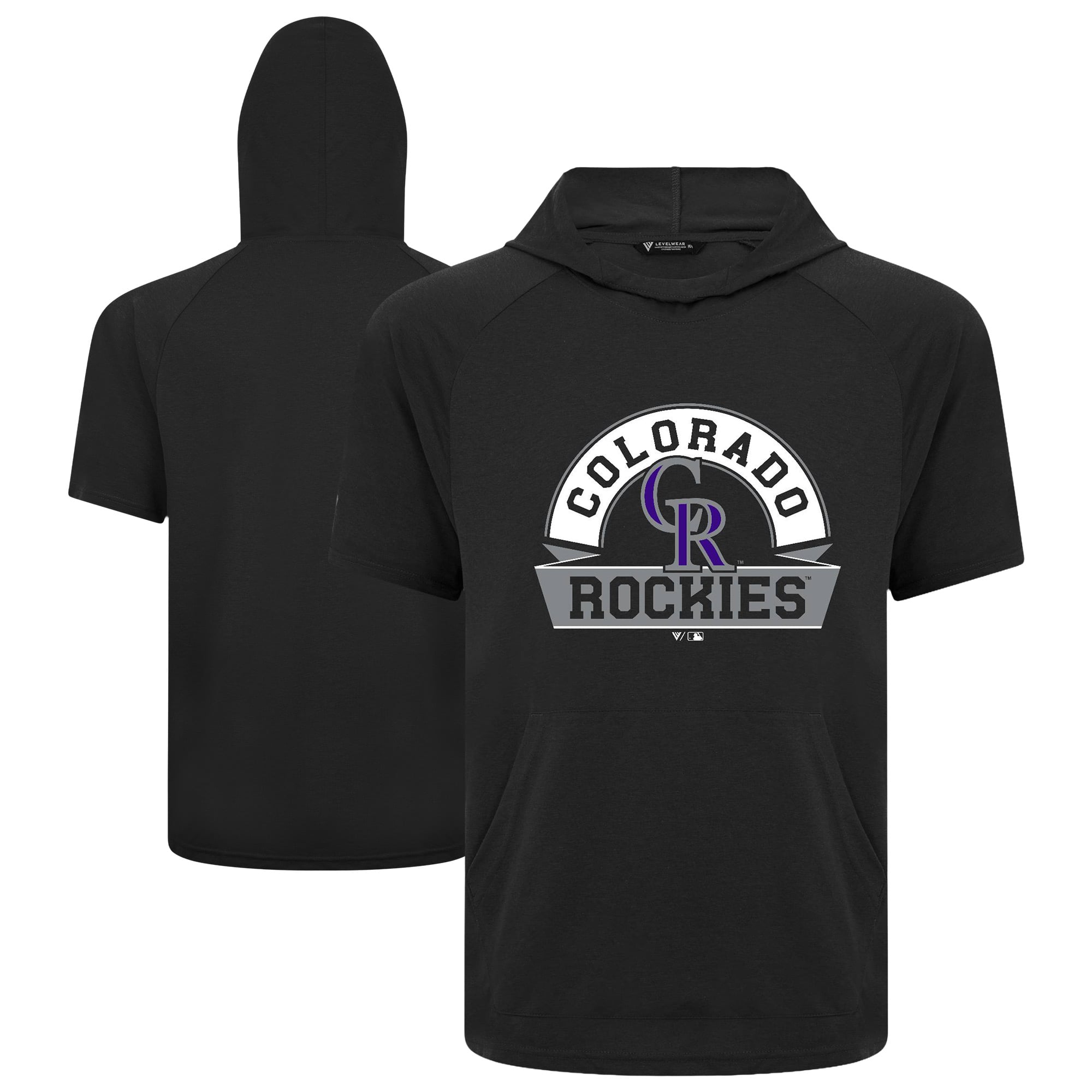 Men's Levelwear Black Colorado Rockies Phase Banner Arch Hoodie T-Shirt