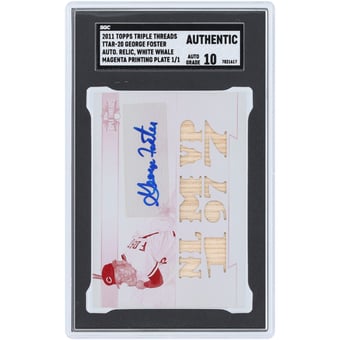 George Foster Cincinnati Reds Autographed 2011 Topps Triple Threads Magenta Printing Plate White Whale Bat Relic #TTAR-20 #1/1 SGC Authenticated Auth/Auto 10 Card