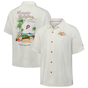 Men's Tommy Bahama Cream Philadelphia Phillies Cooperstown Collection Grand Slam Bay Camp Button-Up Silk Shirt