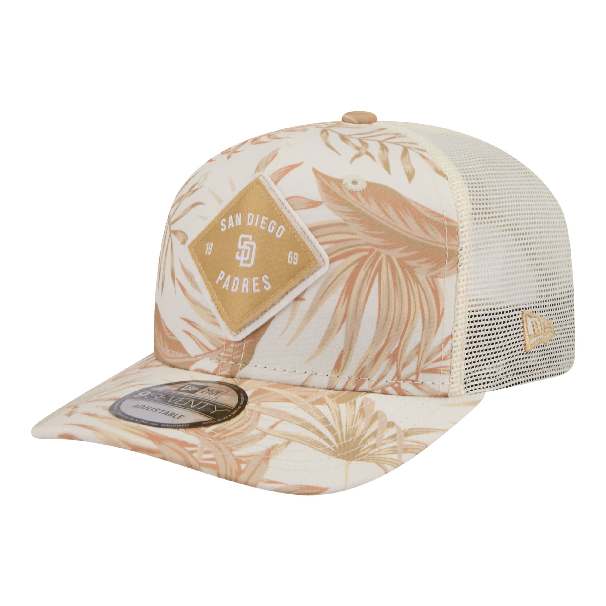 Men's New Era  Tan San Diego Padres Tonal Palm COOLERA 9SEVENTY Adjustable Trucker Hat