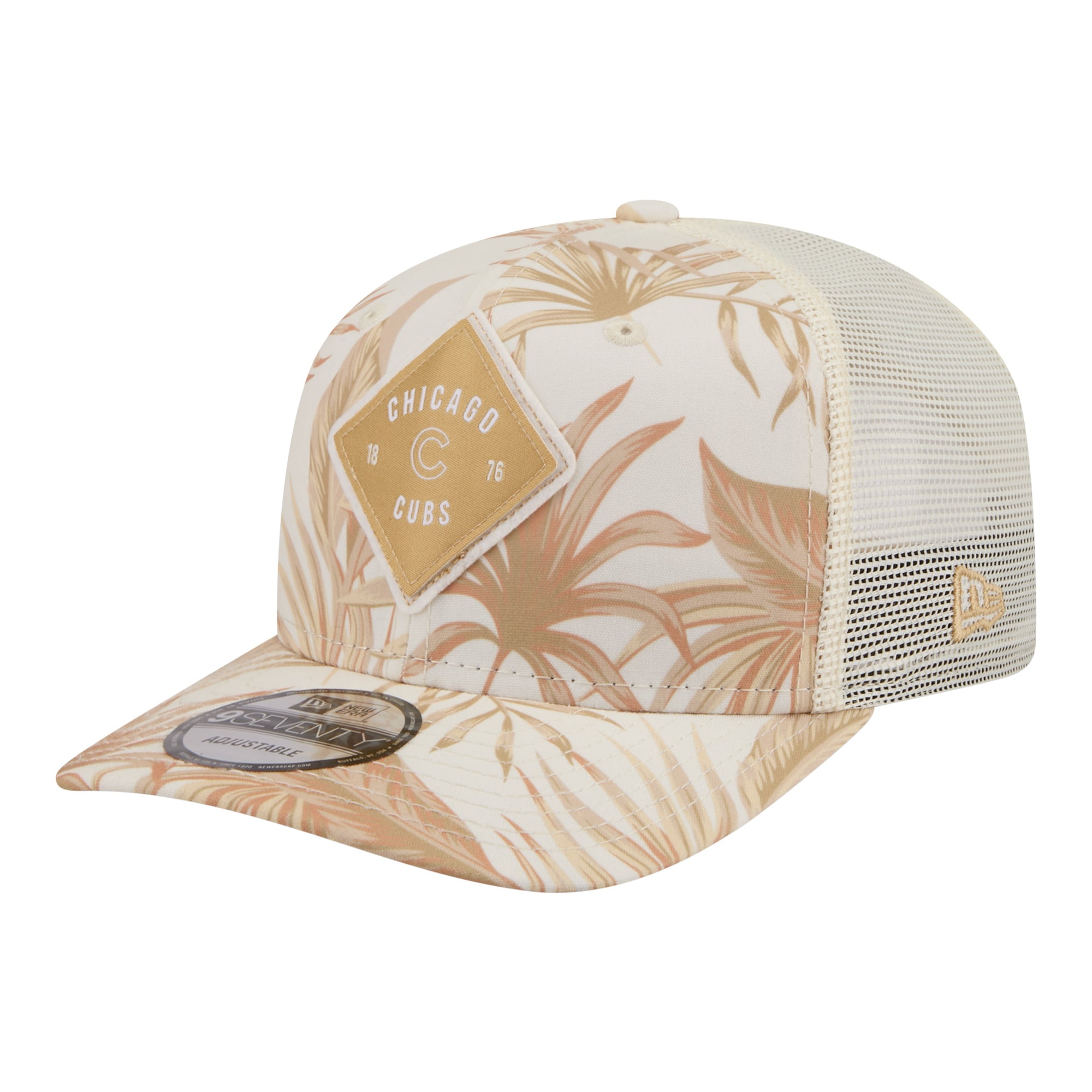 Men's New Era  Tan Chicago Cubs Tonal Palm COOLERA 9SEVENTY Adjustable Trucker Hat