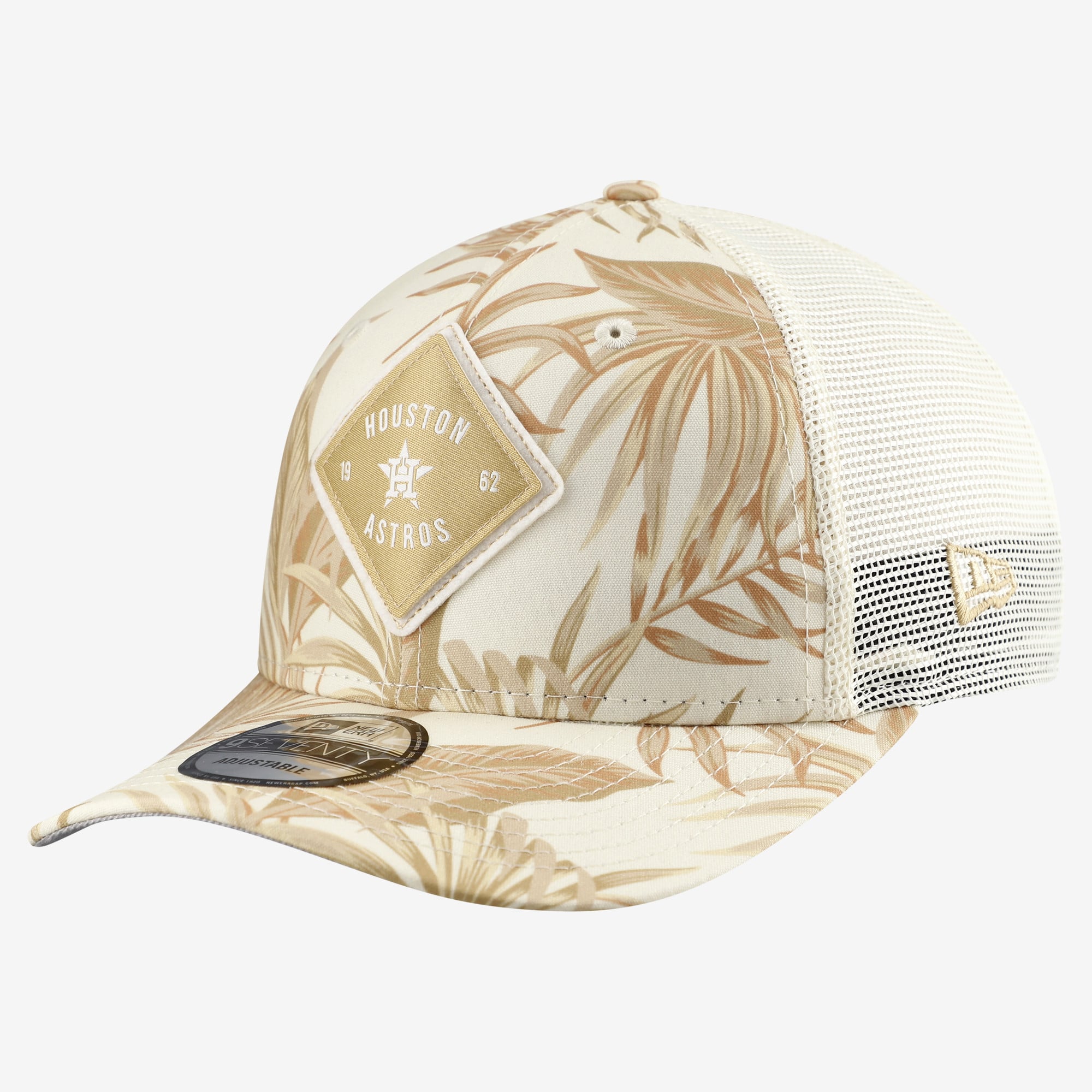 Men's New Era  Tan Houston Astros Tonal Palm COOLERA 9SEVENTY Adjustable Trucker Hat