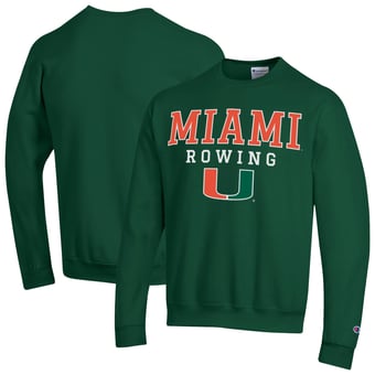 Men's Champion Green Miami Hurricanes Stacked Logo Rowing Powerblend Sweatshirt
