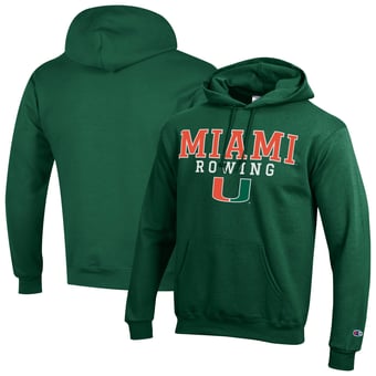 Men's Champion Green Miami Hurricanes Stacked Logo Rowing Eco Powerblend Hoodie