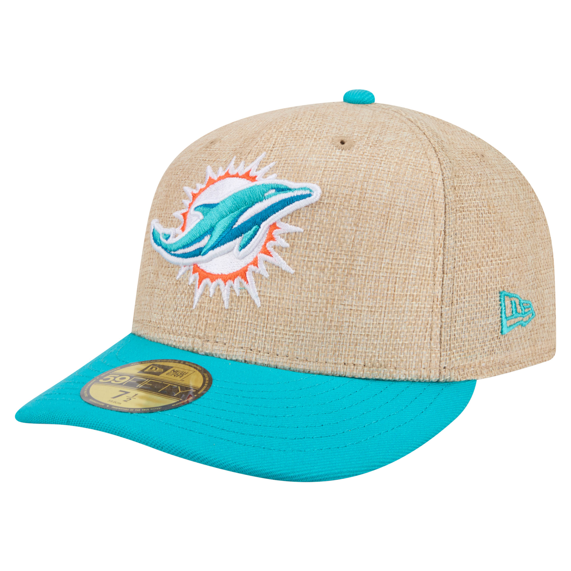 Men's New Era Natural/Aqua Miami Dolphins Pre-Curved Twine 59FIFTY Fitted Hat