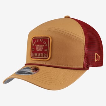 Men's New Era Brown/Burgundy Washington Commanders Team Patch Split Panel 9SEVENTY Adjustable Trucker Hat