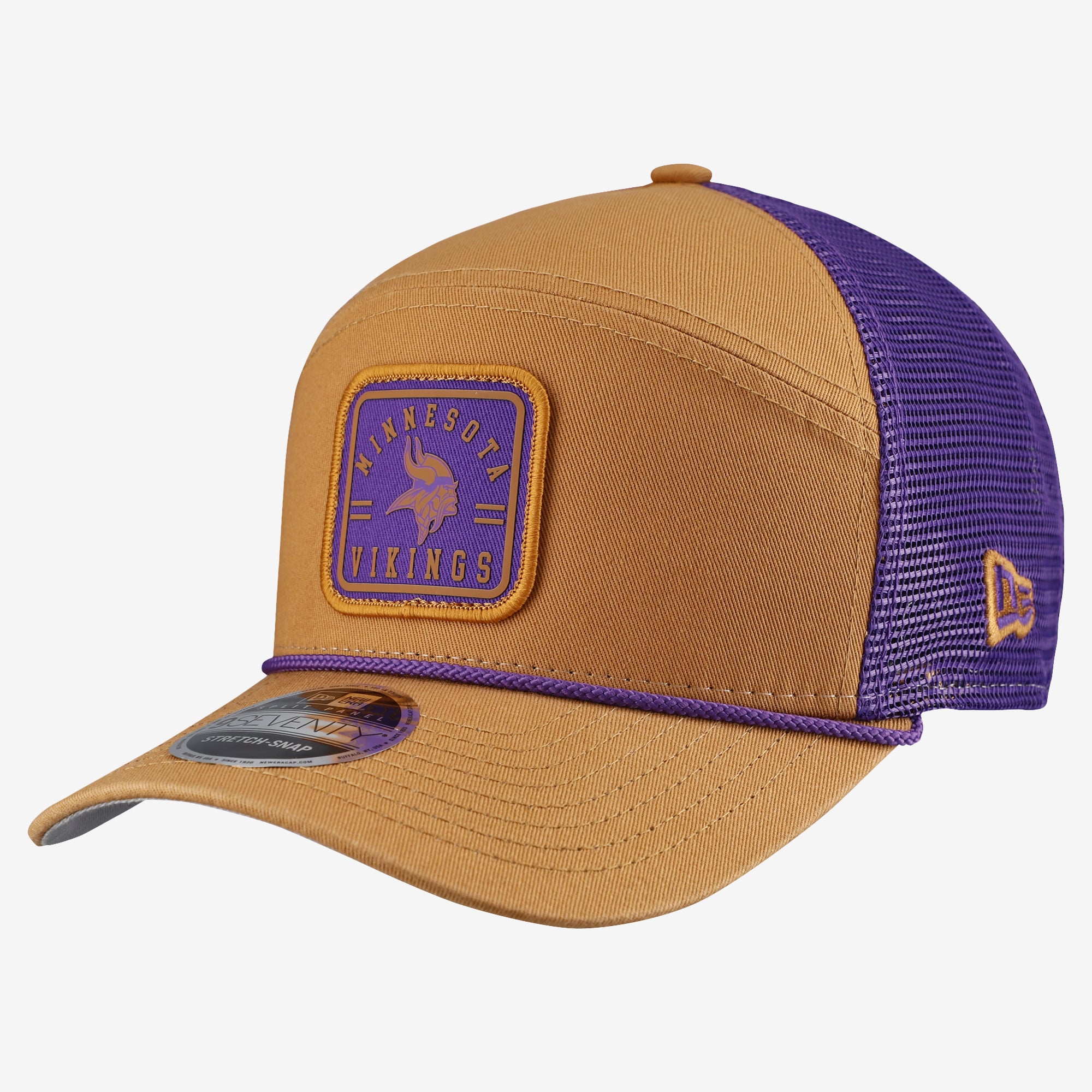 Men's New Era  Brown/Purple Minnesota Vikings Team Patch Split Panel 9SEVENTY Adjustable Trucker Hat
