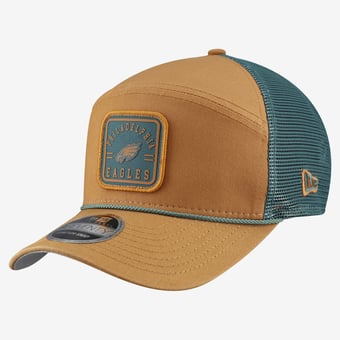 Men's New Era  Brown/Midnight Green Philadelphia Eagles Team Patch Split Panel 9SEVENTY Adjustable Trucker Hat
