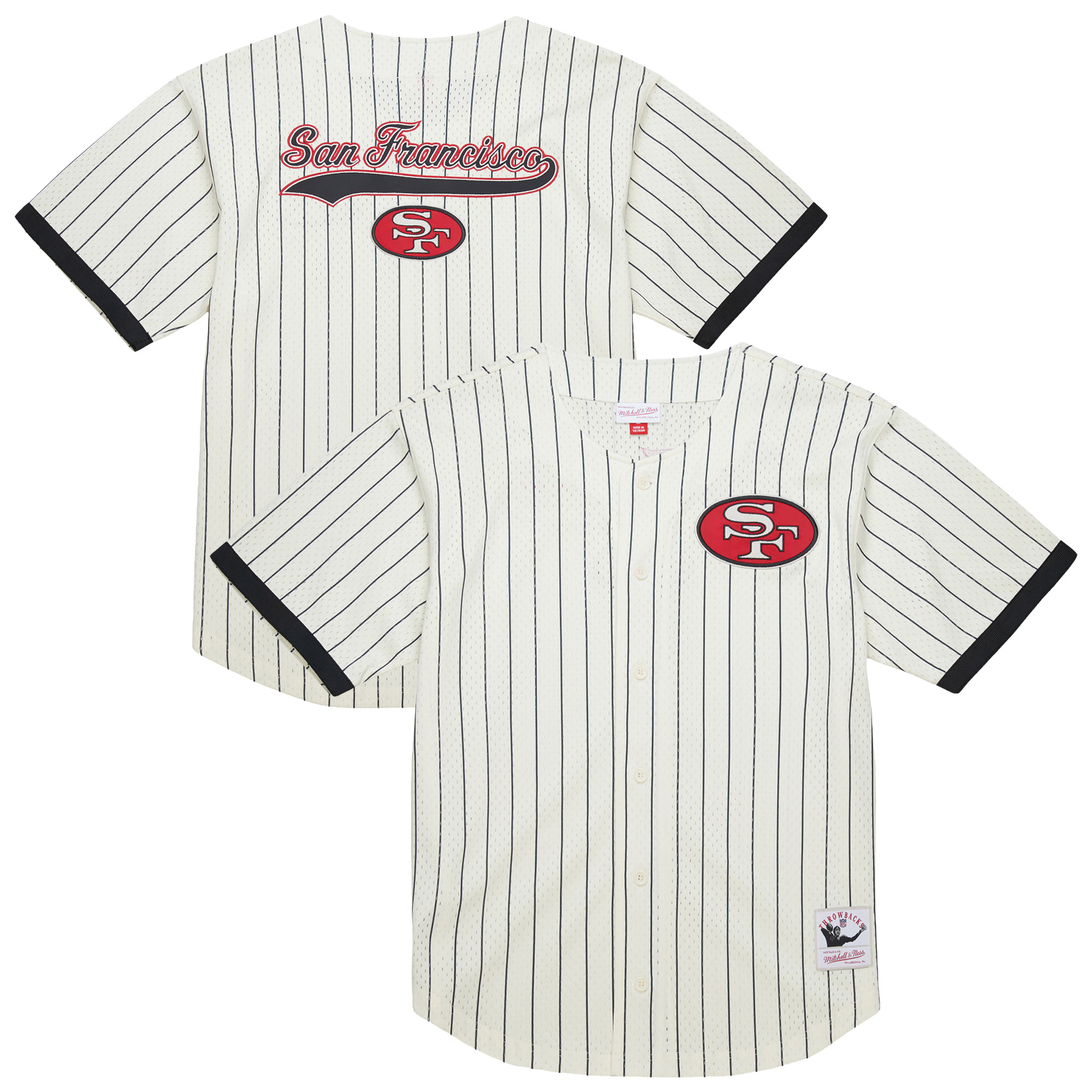 Men's Mitchell & Ness Cream San Francisco 49ers Big & Tall Heavyweight Mesh Button-Up Fashion Jersey