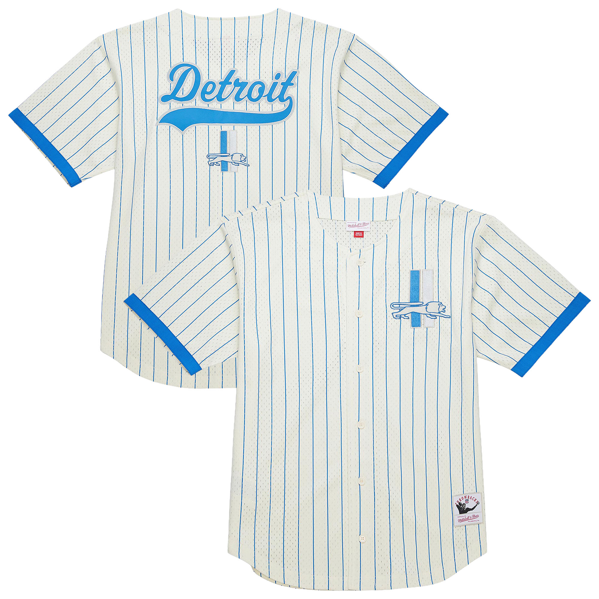 Men's Mitchell & Ness  Cream Detroit Lions Big & Tall Heavyweight Mesh Button-Up Fashion Jersey