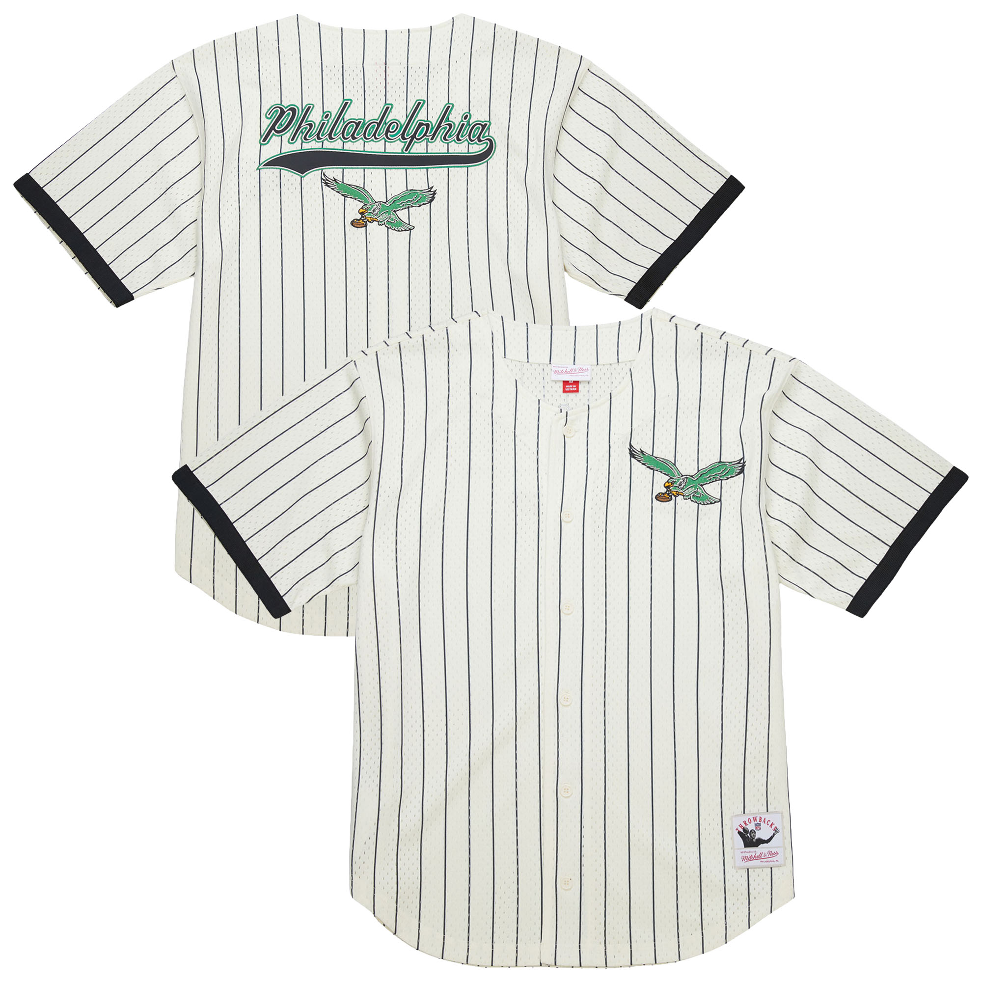 Men's Mitchell & Ness Cream Philadelphia Eagles Big & Tall Heavyweight Mesh Button-Up Fashion Jersey