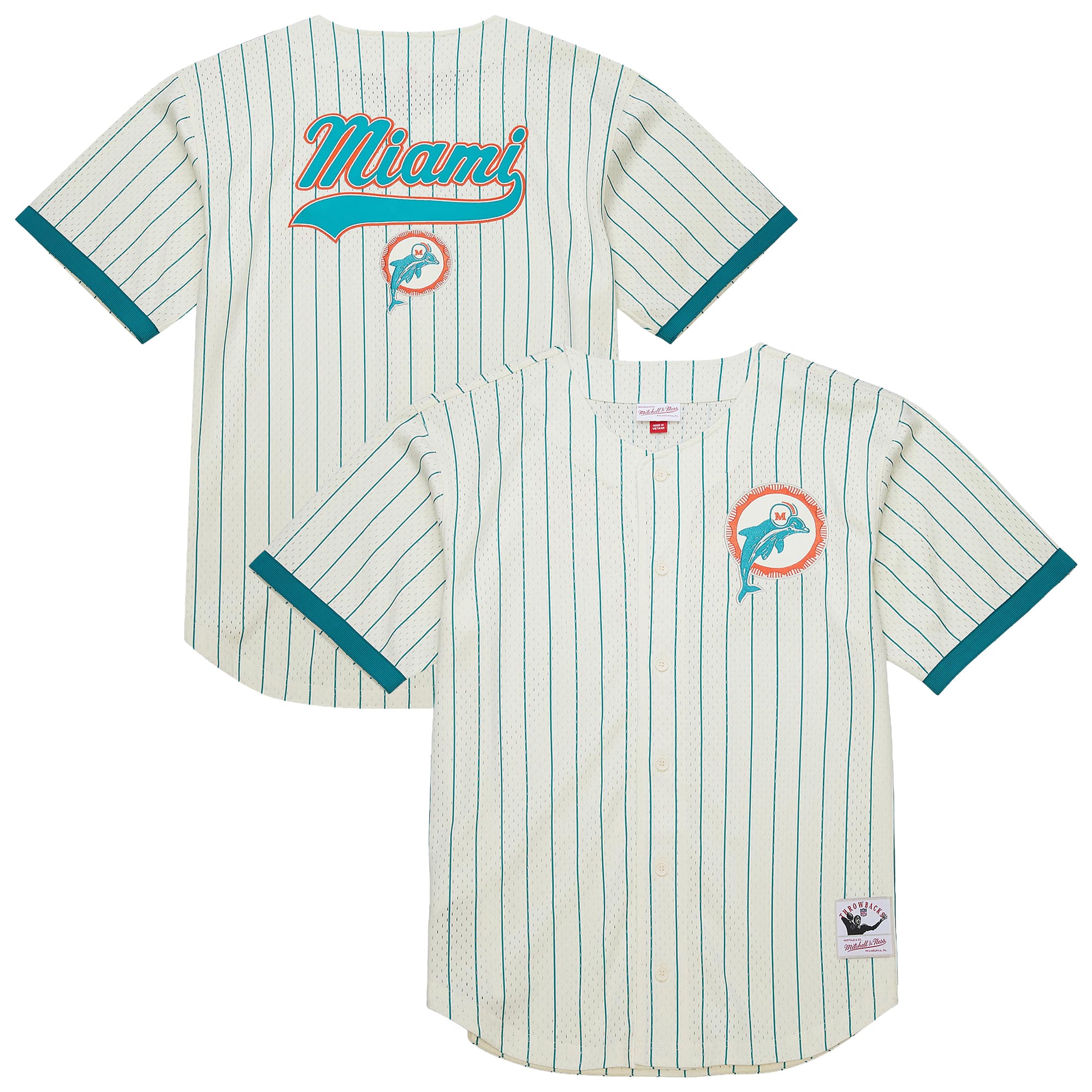 Men's Mitchell & Ness  Cream Miami Dolphins Big & Tall Heavyweight Mesh Button-Up Fashion Jersey