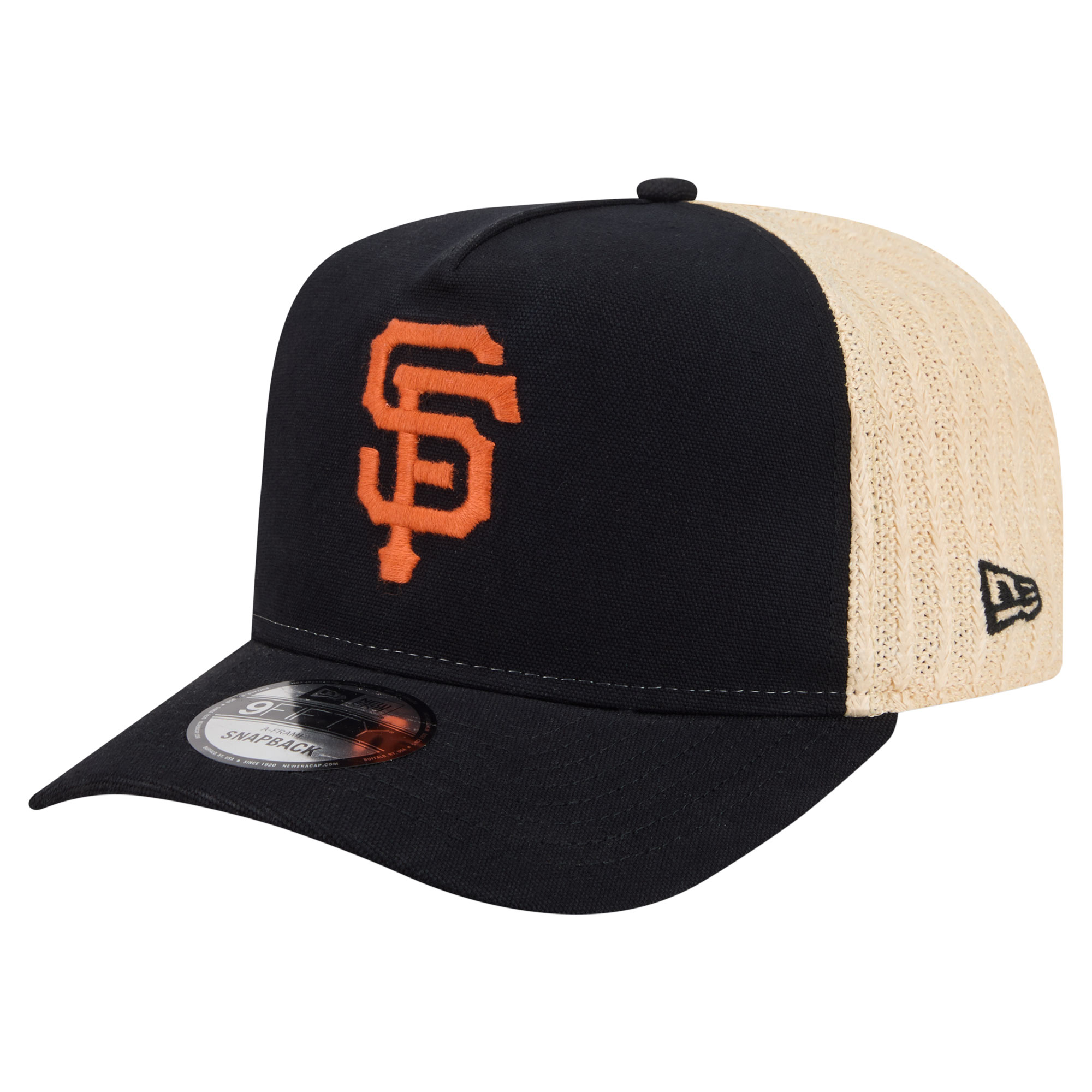 Men's New Era  Black/Natural San Francisco Giants Grained 9FIFTY A-Frame Trucker Adjustable Hat