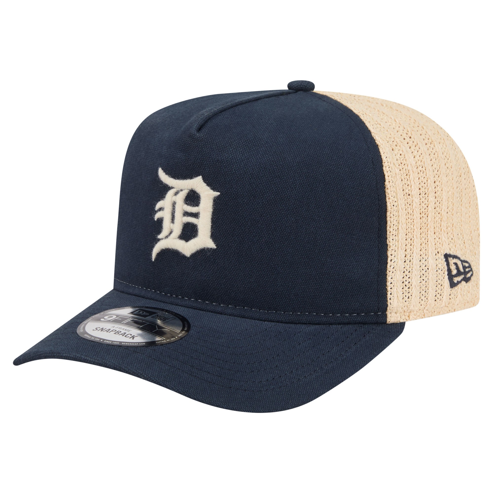 Men's New Era  Navy/Natural Detroit Tigers Grained 9FIFTY A-Frame Trucker Adjustable Hat