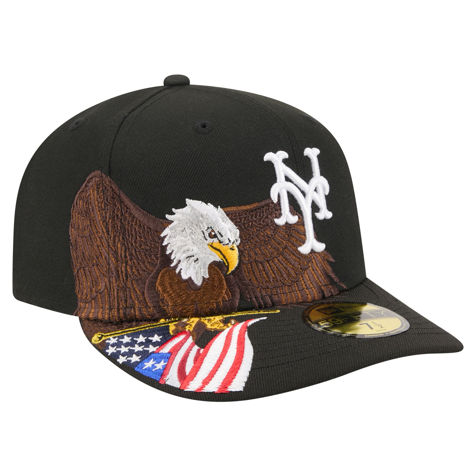 Men's New Era Black New York Mets Americana Bald Eagle Pre-Curved 59FIFTY Fitted Hat