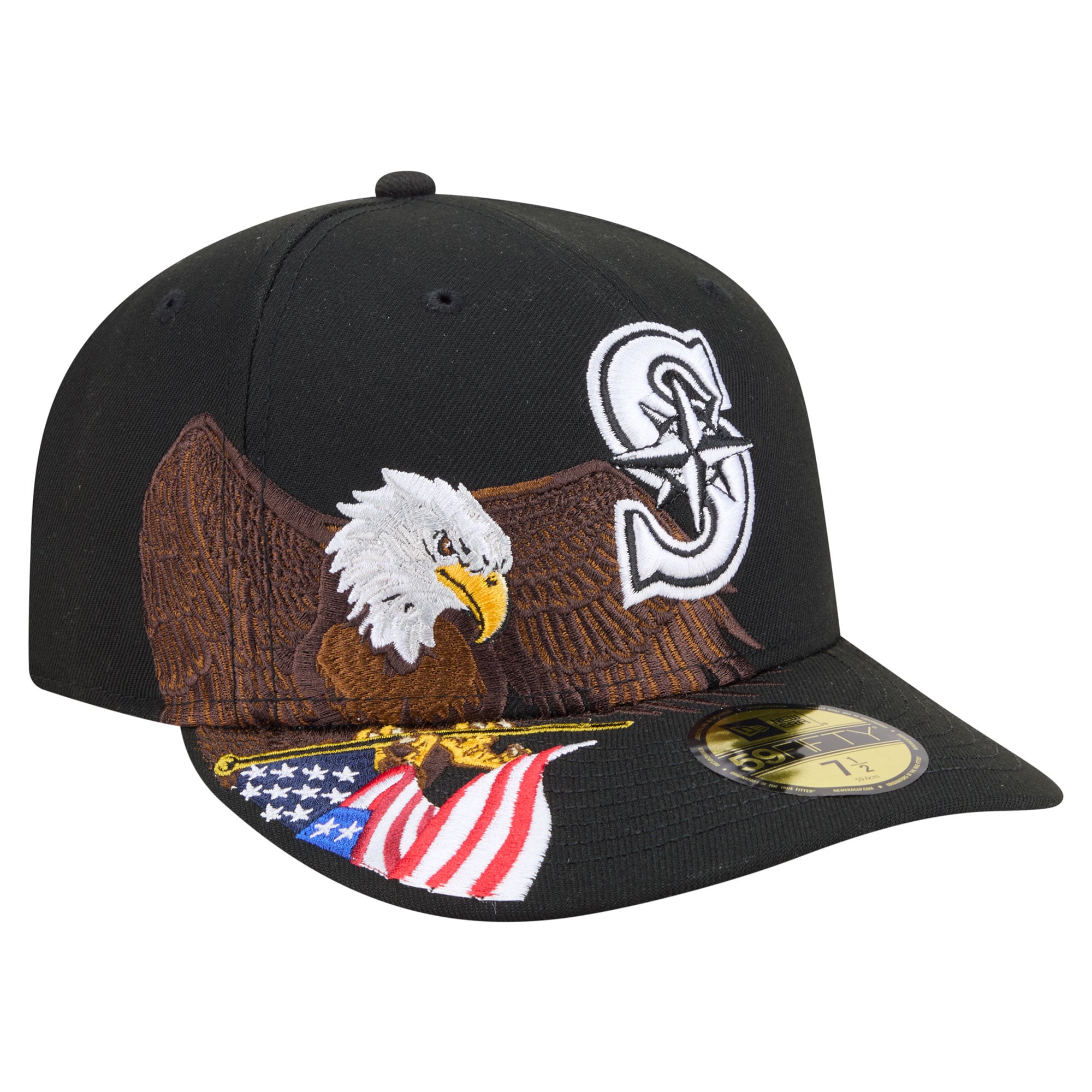 Men's New Era Black Seattle Mariners Americana Bald Eagle Pre-Curved 59FIFTY Fitted Hat