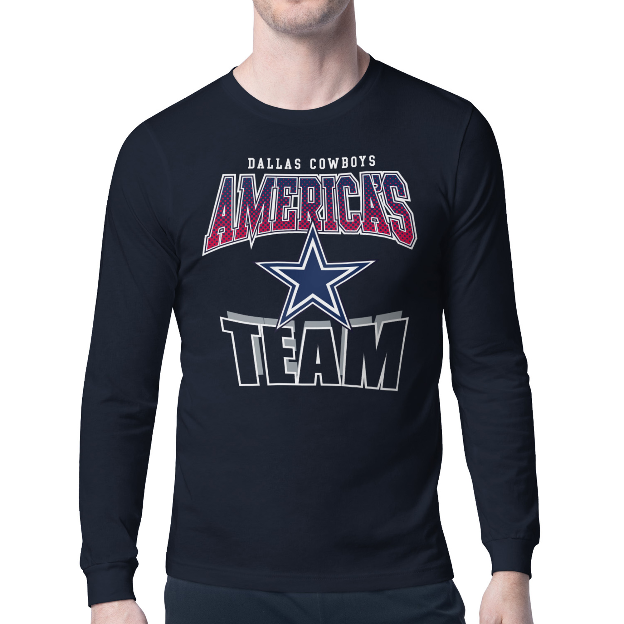 Men's Starter Navy Dallas Cowboys Comic Style Slogan Long Sleeve T-Shirt