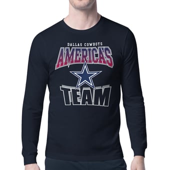 Men's Starter  Navy Dallas Cowboys Comic Style Slogan Long Sleeve T-Shirt