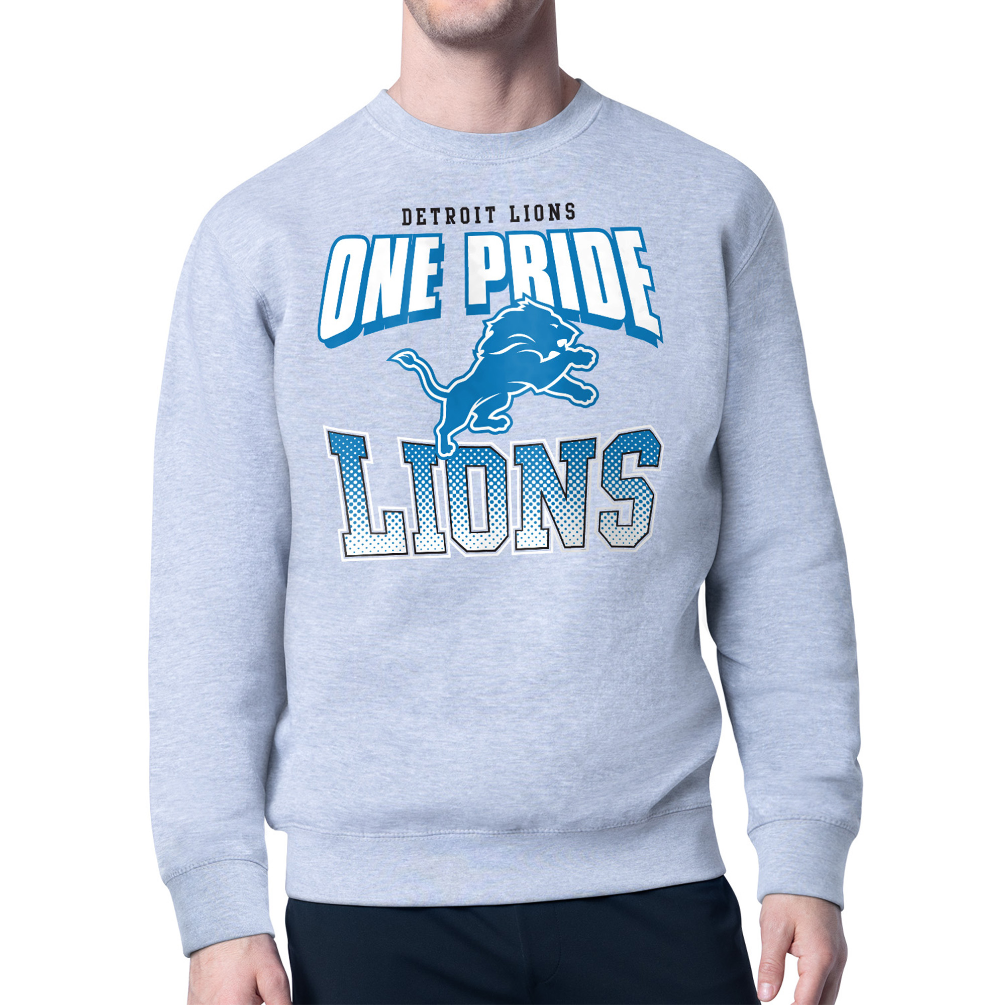Men's Starter Gray Detroit Lions Comic Style Sweatshirt