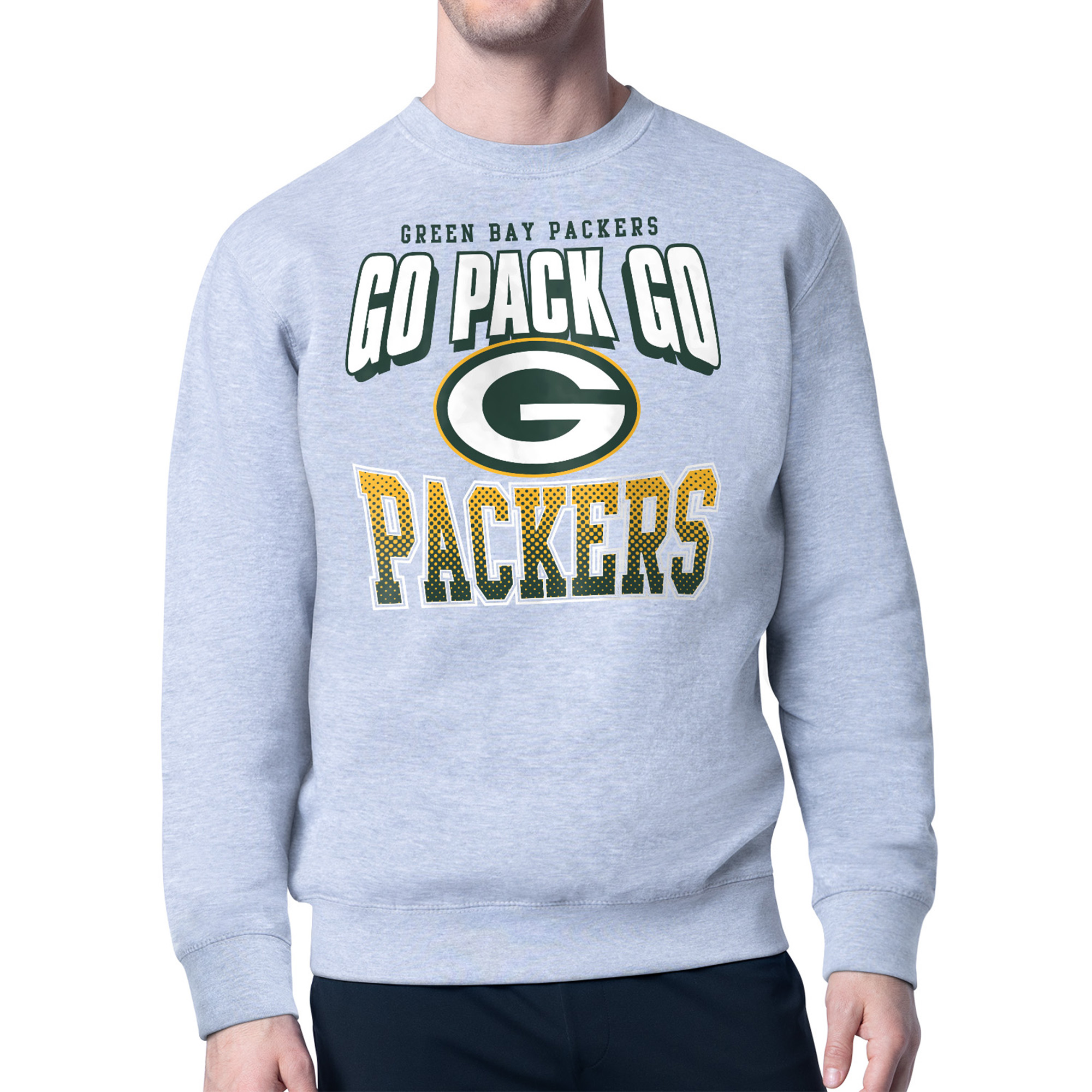 Men's Starter Gray Green Bay Packers Comic Style Sweatshirt