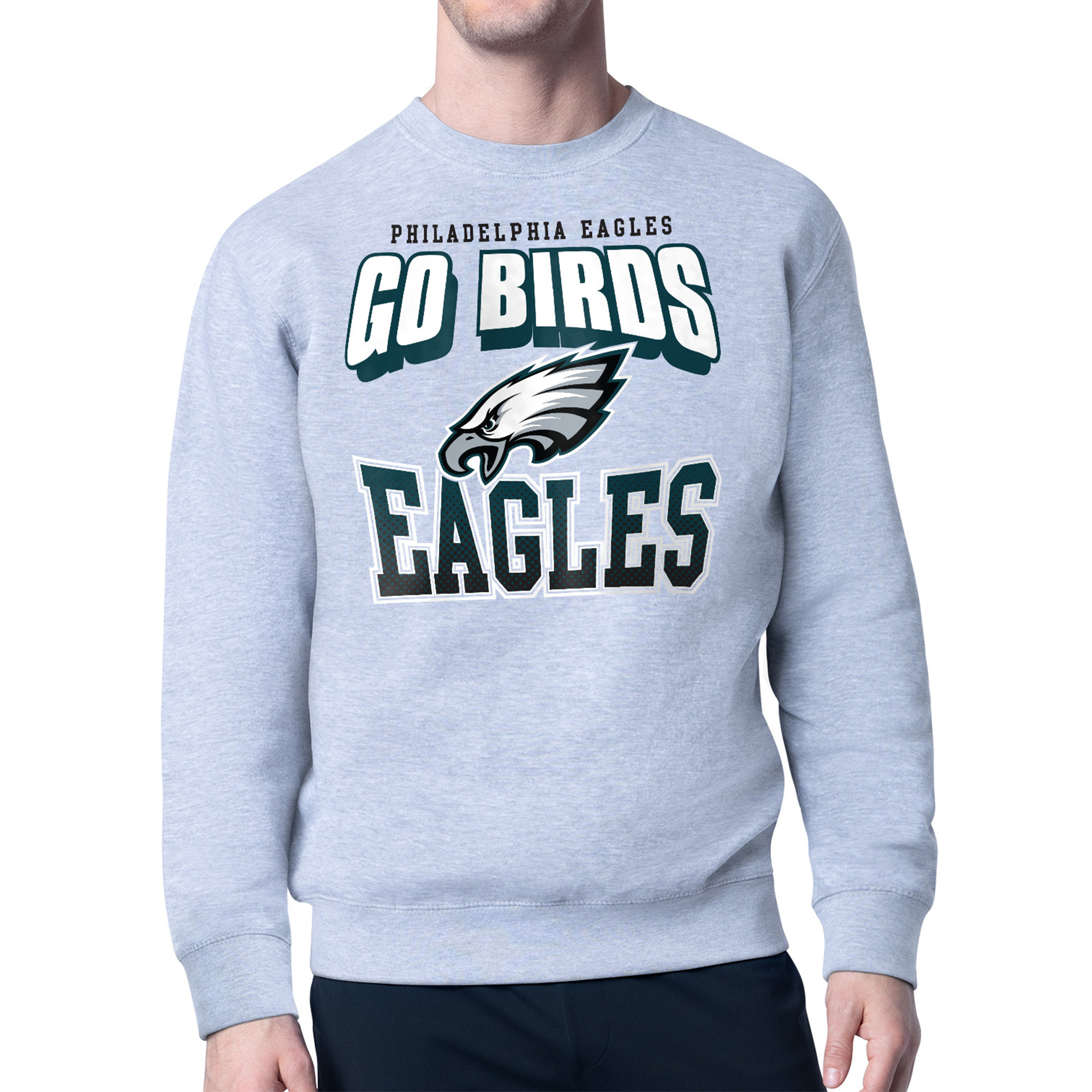 Men's Starter Gray Philadelphia Eagles Comic Style Sweatshirt
