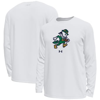 Men's Under Armour White Notre Dame Fighting Irish Leprechaun HeatGear Long Sleeve T-Shirt