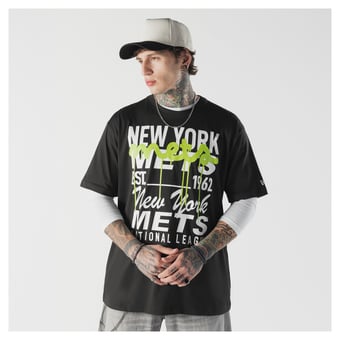 Men's New Era Black New York Mets Lifestyle Glow Spray Paint T-Shirt