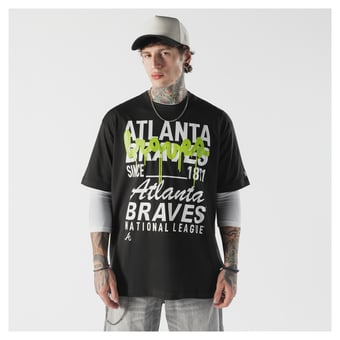 Men's New Era Black Atlanta Braves Lifestyle Glow Spray Paint T-Shirt