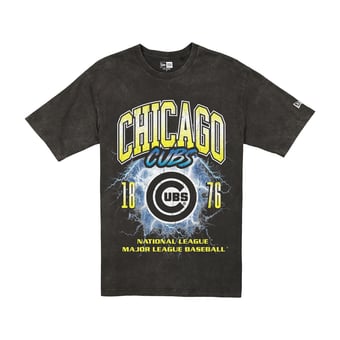 Men's New Era Black Chicago Cubs Lightning Round Mineral Wash T-Shirt