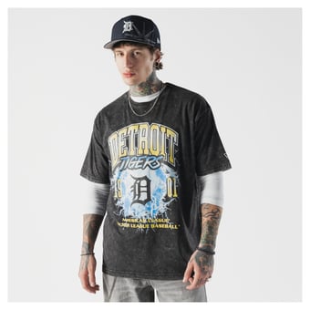 Men's New Era Black Detroit Tigers Lightning Round Mineral Wash T-Shirt