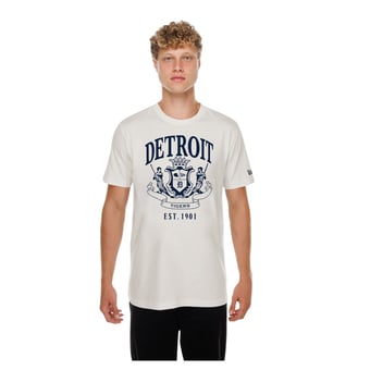 Men's New Era Beige Detroit Tigers Lifestyle Coat of Arms Flocking T-Shirt