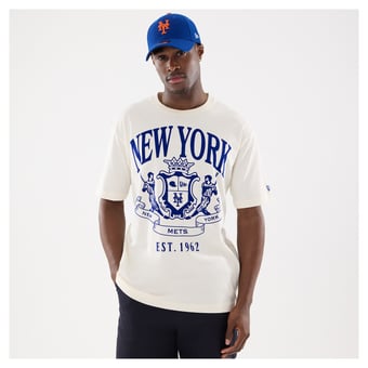 Men's New Era Beige New York Mets Lifestyle Coat of Arms Flocking T-Shirt