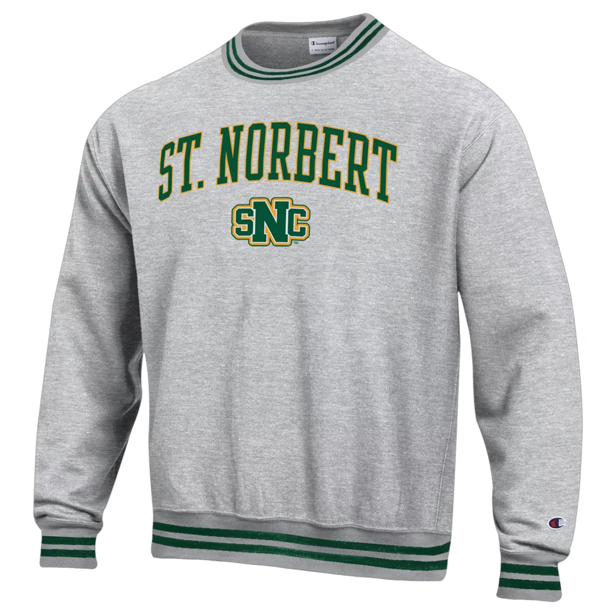 Men's Champion Gray St. Norbert Green Knights Reverse Weave Yarn Dye Sweatshirt