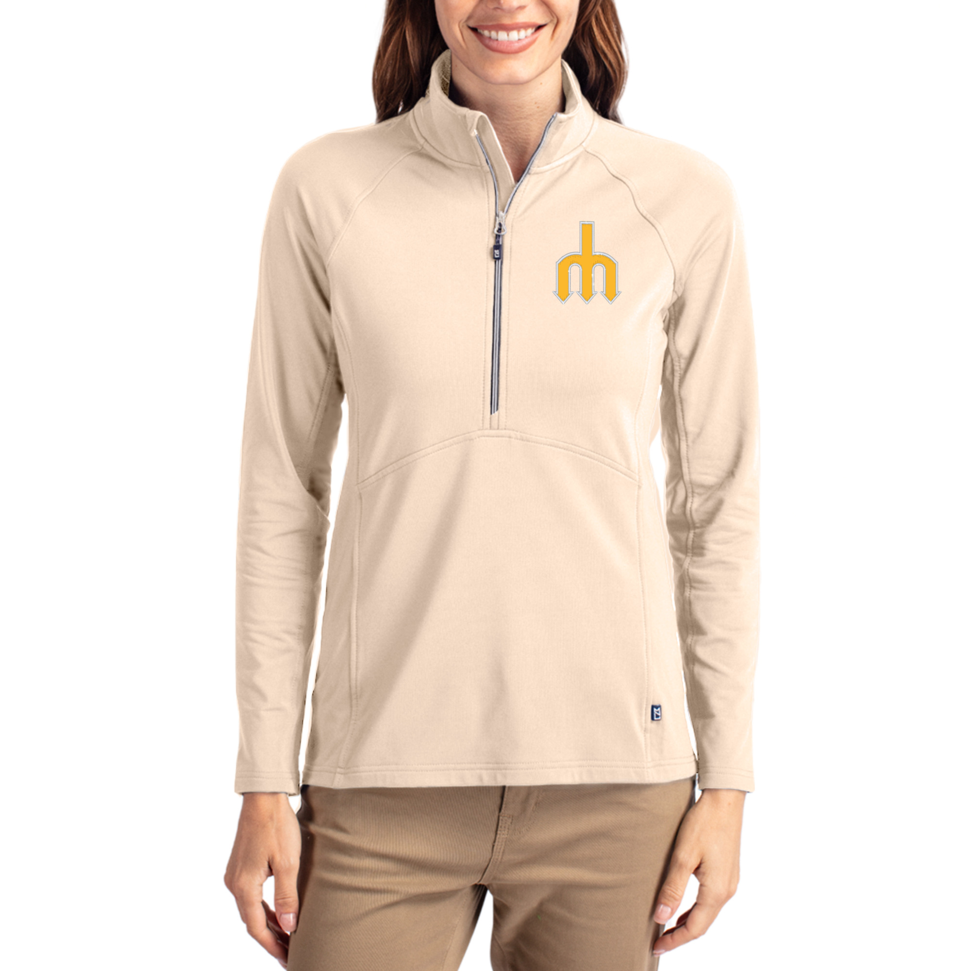 Women’s Cutter & Buck Tan Seattle Mariners Cooperstown Collection Adapt Eco Knit Stretch Half-Zip Pullover Women’s Cutter & Buck Tan Seattle Mariners Cooperstown Collection Adapt Eco Knit Stretch Half-Zip Pullover