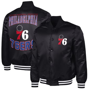 Men's G-III Sports by Carl Banks Black Philadelphia 76ers Adaptive Bold Logo Satin Varsity Jacket