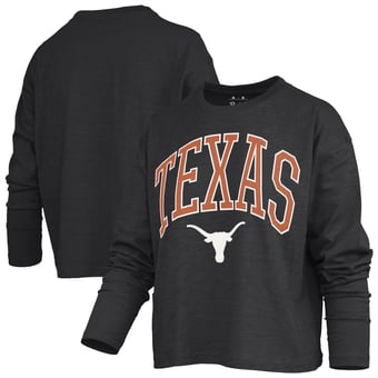 Women's Pressbox Black Texas Longhorns Motley Boxy Waist-Length Long Sleeve T-Shirt