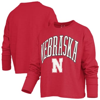 Women's Pressbox Red Nebraska Huskers Motley Boxy Waist-Length Long Sleeve T-Shirt