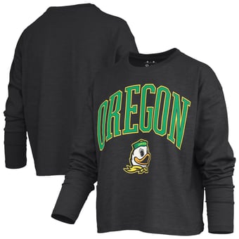 Women's Pressbox Black Oregon Ducks Motley Boxy Waist-Length Long Sleeve T-Shirt